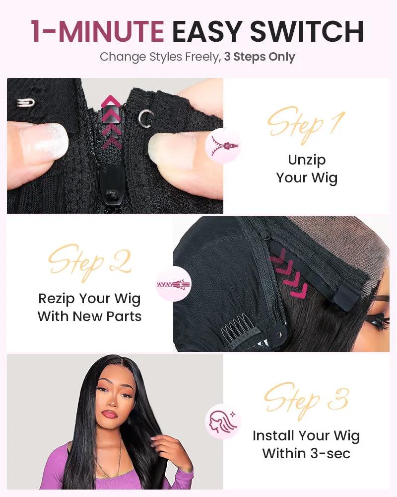 ZIP & Mix-All Wigs | Balayage Color 6-Inch Deep Lace Straight/Body Wave Replaceable Front Wigs With Free 30 Inch After Wigs